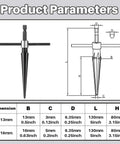 Diagram of Tapered Reamer Set With T Handle For Guitar Making And Woodworking, showing dimensions and hex shank details.