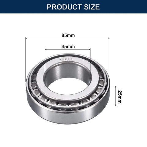 Two Pack 32209 Tapered Roller Bearing Cone And Cup in chrome steel GCr15, 45 mm bore, 85 mm outer diameter, ABEC3, dimensions shown