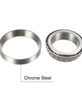 Set of two tapered roller bearing cones and cups, 30mm bore, 47mm outer diameter, 12mm width, chrome steel components.