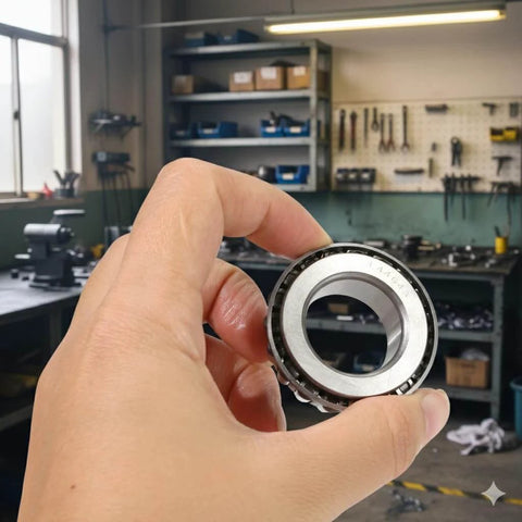 L44643/L44610 Tapered Roller Bearing Cone and Cup, 1.0000" Bore x 1.9800" OD x 0.5906" Thick Chrome Steel held in hand