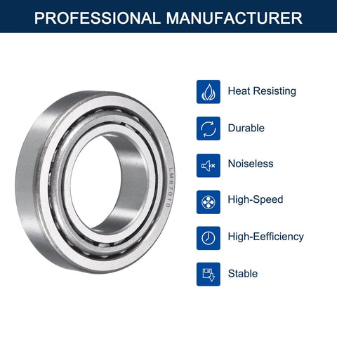 2 Pack LM67048/10 Tapered Roller Bearing Cone and Cup Set, 1.25" Bore 2.328" OD 0.625" Cup Width, Chrome Steel, front view