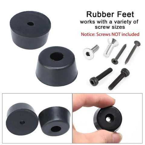 Tapered Rubber Pad Feet Bumper Washer 28mm Diameter By 14mm Height 4 Pack Black For Furniture shown with various screw sizes