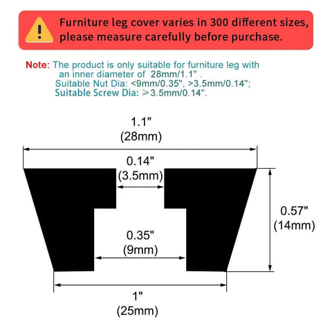 Diagram of Tapered Rubber Pad Feet Bumper Washer 28mm Diameter By 14mm Height dimensions and specifications