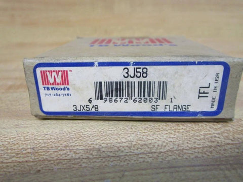 Box packaging of TB Woods 3J58 Flange Coupling Five Eighth Inch Bore Two And One Sixteenth Inch Outer Diameter Carbon Steel Hub Sleeve