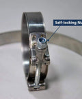 Close-up of TBolt Hose Clamp Heavy Duty Adjustable Clip For 3 Inch Hose ID Stainless Steel Bolt Band Floating Bridge Nylon Insert Locknut 72mm To 80mm 2 Pack Ideal For Automotive Marine Industrial Tools And HVAC Use With High Tensile Strength And Corrosion Resistance showing self-locking nut.