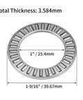 Diagram showing TC1625 Thrust Needle Roller Bearings With Washers Set 1 Inch Bore 1 9 Sixteenth Inch Outer Diameter Five Sixty Fourths Inch Width.