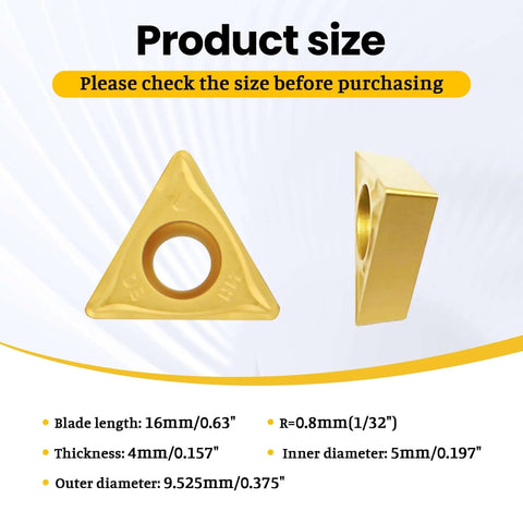 Premium Carbide Turning Inserts for Steel and Stainless by Zorqon, triangular shape, 16mm blade length, side thickness view