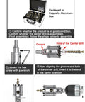 12-Piece Tungsten Carbide Tipped Hole Saw Kit with assembly instructions, showing aluminum case and components for metal and wood use.