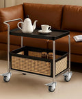 Tea trolley with expanding stem caster wheels, 3 inch, dual brake, set of 4 for tables and carts, heavy-duty polyurethane wheels.