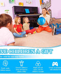 Children and teacher playing with colorful ball in decorated room