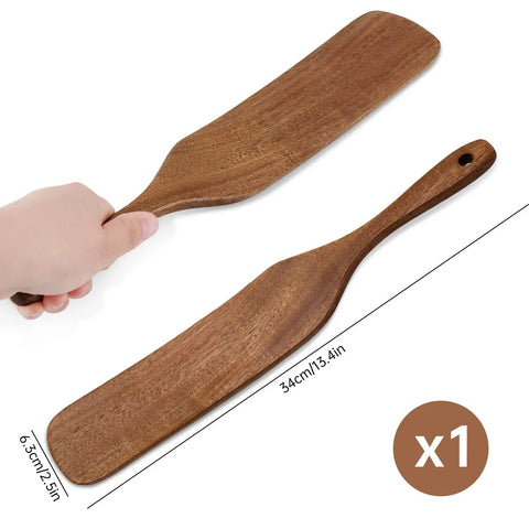 Teak Wood Mattress Lifter And Sheet Tucker Tool For Easier Bed Making, showing hand-held paddle dimensions