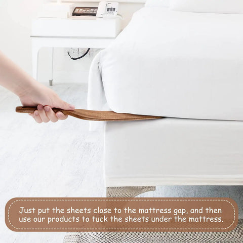 Teak Wood Mattress Lifter And Sheet Tucker Tool for easier bed making used to tuck sheets under a mattress for neat edges