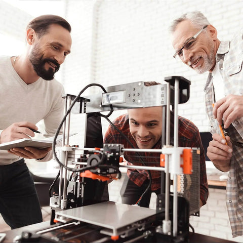 Group of men using 3D printer, ideal for 1001Pcs M2.5 Screws Kit With Hex Socket Head Cap Screws Nuts And Washers in projects