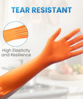 Orange 8 Mil Nitrile Disposable Gloves showcasing elasticity and resilience, tear-resistant, heavy-duty mechanic large, powder free