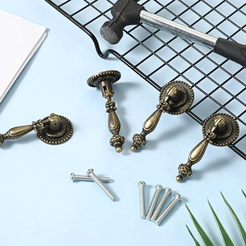 Six Antique Style Teardrop Cabinet Pulls With Mounting Screws In Vintage Bronze Finish Zinc Alloy