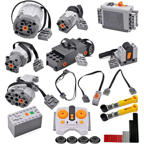 32 Piece Power Functions Motor Set For Technic Compatible Builds With Remote Control And Adjustable Speed Includes Battery Boxes LEDs