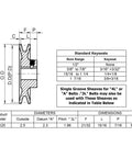 Technical diagram for Two And A Half Inch Outer Diameter One Groove V Belt Pulley For A 3L And 4L Belts Cast Iron Sheave With One Half Inch Bore AK2512 Pulley