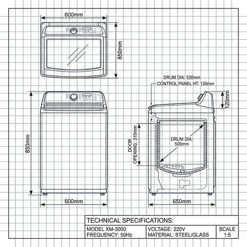 Technical drawing of 4.5 Cu Ft Top Load Washer With Triple Action Impeller For Tough Dirt And Stains Reducing Laundry Time With Accela Wash And Express Wash Energy Star Efficient Performance Ideal For Family Laundry Rooms Apartments And Dorms, showing dimensions and materials.
