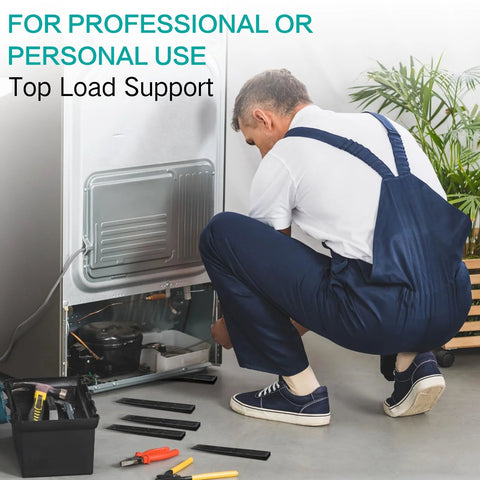 Technician using 100 Pack Of 8 Inch Composite Plastic Shims For Leveling multipurpose furniture, shown with shims and toolbox