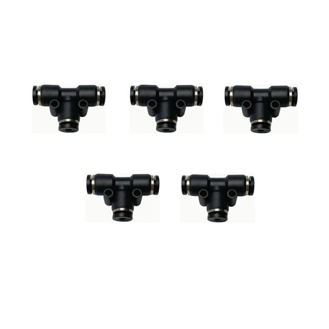 Easy Tee Push Connect Fitting One Eighth Inch OD PBT Plastic Quick Connect For Air And Vacuum Lines Pack Of Five