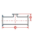 Technical diagram of 3 Way Tee Reducer Vacuum Fittings KF50 To KF25 ISO KF Flange Size NW50 To NW25 Stainless Steel