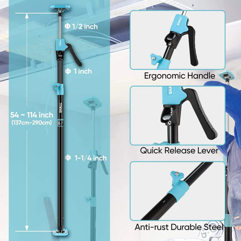 Cabinet Jack Support Pole, 54-114 in Steel Telescopic Quick Support System with ergonomic handle and quick release lever