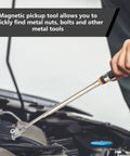 Mechanic using Five Piece Telescoping Magnetic Pickup Set with Rustproof Tray Delivers Strong Neodymium Pull From 4.6 To 30.9 Inches in engine bay.