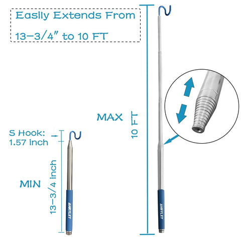 Extends from 13.75 in to 120 in for effortless reach, this telescoping magnetic pickup tool with 15 lb magnet and S-hook.