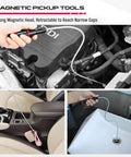 Stay organized and save time with this four-pack telescoping magnetic pickup tool set featuring a 20 inch reach, 1.5 lb lift, and three magnetic trays (3, 4, and 6 inches) to grab metal parts, screws, nails, and debris in garage, workshop