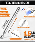 Effortlessly retrieve metal parts from tight spots, under machines, and around the shop with this 4 piece telescoping magnetic pickup tool set.