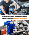 Mechanics using 4-Piece Telescoping Magnetic Pickup Tool Set with 40lb pull in automotive workshop