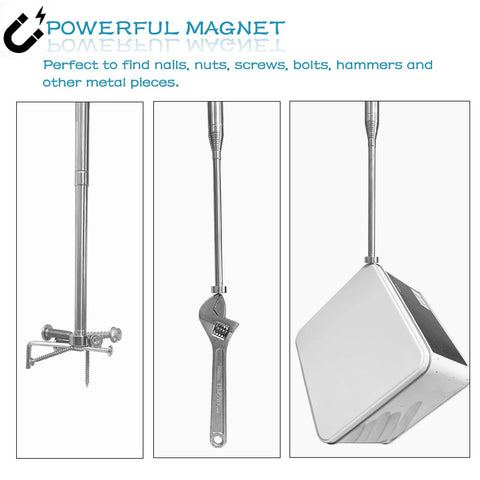 Telescoping magnetic pickup tool lifting metal items with 15 lb magnet and S hook, extends from 13.75 in to 120 in for effortless reach.