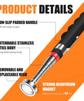 4-Piece Telescoping Magnetic Pickup Tool Set provides up to 40lb pull with a 30in reach, featuring a stainless steel tube and non-slip grip