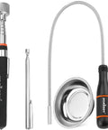 Effortlessly retrieve metal parts from tight spots, under machines, and around the shop with this 4 piece telescoping magnetic pickup tool set.
