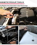 Six piece telescoping magnetic pickup tools set offers extendable reach and versatile magnet grab for DIY repairs shown in use.