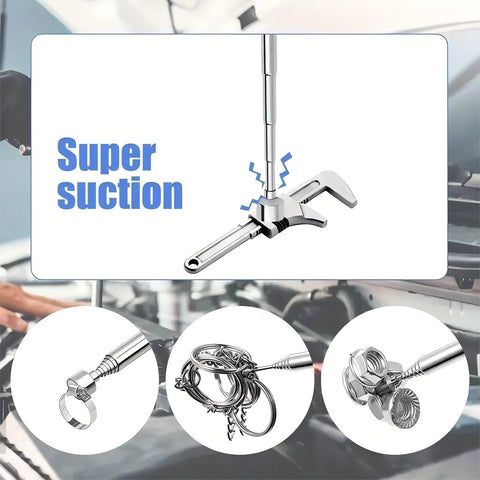 Telescoping Magnetic Pickup Tool 2 Pack With 8Lb And 2Lb Magnets for Mechanics shown in use retrieving metal parts