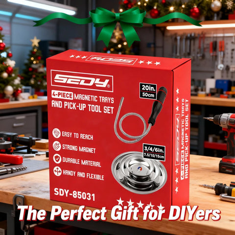 Stay organized and save time with this four-pack telescoping magnetic pickup tool set featuring a 20 inch reach, 1.5 lb lift, and three magnetic trays (3, 4, and 6 inches) to grab metal parts, screws, nails, and debris in garage, workshop.