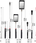 Effortlessly retrieve metal parts from tight spaces with this 5 piece telescoping magnetic pickup tool set, including strong magnets, a 360° inspection mirror, flexible LED flashlight, and four claw grabber for fast, safe access in engines and workshops.