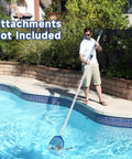 Man using 16 Foot Telescoping Pool Pole With 2 Pieces Aluminum Adjustable Skimmer Pole for deep cleaning a pool, attachments not included