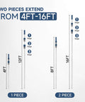 Illustration of adjustable 16 Foot Telescoping Pool Pole With 2 Pieces Aluminum Adjustable Skimmer Pole, extending from 4ft to 16ft.