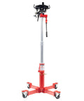 Front view of Beefy 1000 Lb Air And Hydraulic Telescoping Transmission Jack With Adjustable Saddle Arms, Model 7796, extended.