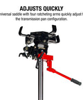 Beefy 1000 Lb Air And Hydraulic Telescoping Transmission Jack With Adjustable Saddle Arms, Model 7796 close-up view.