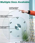 30.7 inch tabletop lazy susan made from tempered glass, rotating serving tray with wheel-assisted rotation for kitchens.