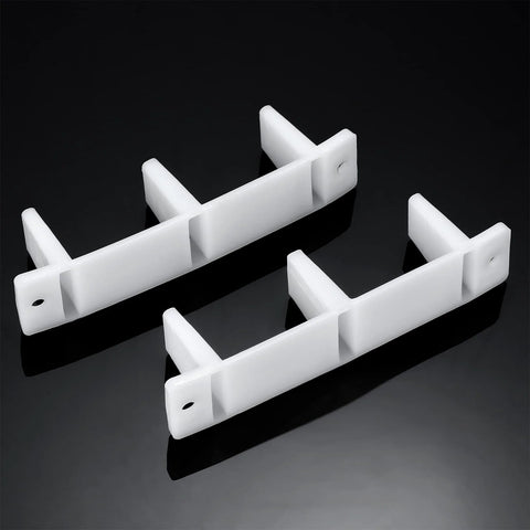 Ten Piece Plastic Sliding Closet Door Floor Guide Set Bottom Track Mount Bypass For Wardrobe Doors Four And Three Sixteenth Inches White Durable Replacement Rails For Smooth Opening And Stable Alignment shown in a pair on a black background.