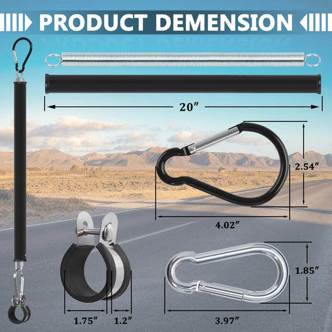 Securely holds air hoses and power cords with a heavy duty tender spring kit, components shown with dimensions for semi trucks.