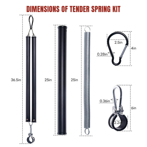Dimensions of 25 Inch Double Tender Spring Kit for Semi Trucks and Trailers Heavy Duty Air Line Hose Tender with components shown