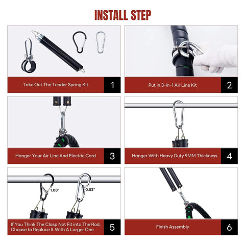 Installation steps for 16 Inch Double Tender Spring Kit For Trailer Suspension Dual Tender Springs For Suspending Air Lines And Electric Cords Tender Spring Assembly With Hanger Bracket For Semi Trucks Tractors Trailers 2 Pack