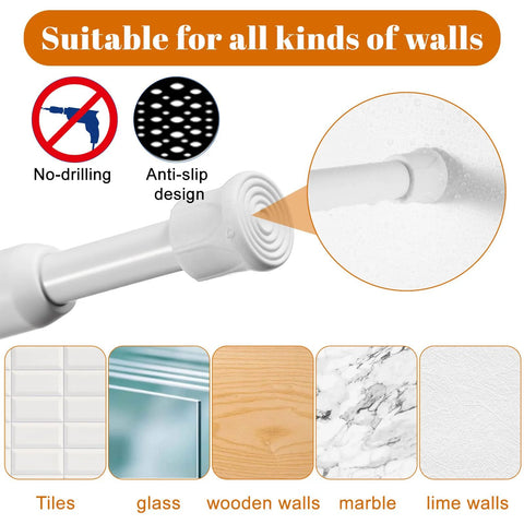 Adjustable Sliding Glass Door Security Bar White Length 15.7 to 27.5 Inches 1.2 Inch Diameter Window Locks For Extra Protection Easy Install Anti-Intrusion Safety Bar Fits Most Doors with no-drilling anti-slip design suitable for various walls