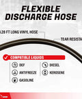 TERA PUMP Portable Battery Powered Gas Transfer Pump flexible discharge hose, 3.28 ft vinyl, compatible with DEF, diesel, kerosene