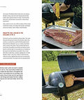 Open page of "Texas Style Live Fire Grilling And Smoking At Home A Cookbook From The James Beard Award Winning Team Behind Franklin Smoke Wood Fire Food Packed With Pro Tips For Meats Veggies Fish And More" showing grilling techniques and images of meat preparation.